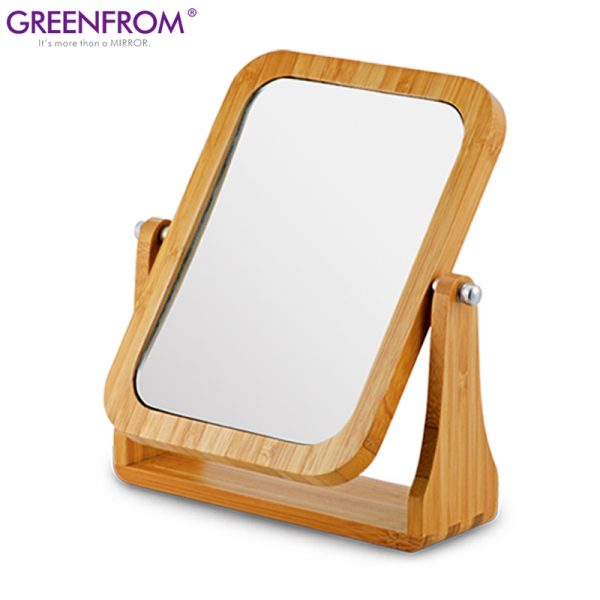Square double sides Bamboo Desktop table mirror
