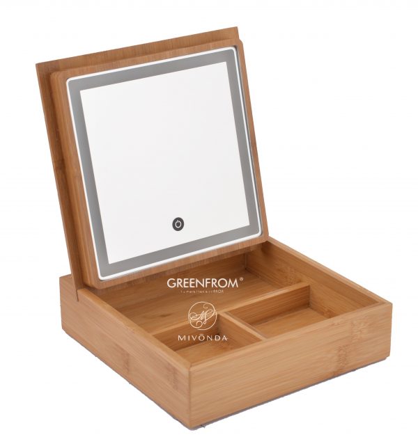 Bamboo LED Makeup Mirror with Storage